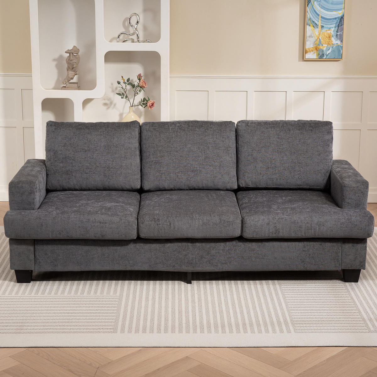 3-SITZER-SOFA DE-06547 Wohnzimmersofa für 3 Personen, Stahlrahmen Grau - Grau, Holz/Textil (82/90/213cm) - ComfortXL