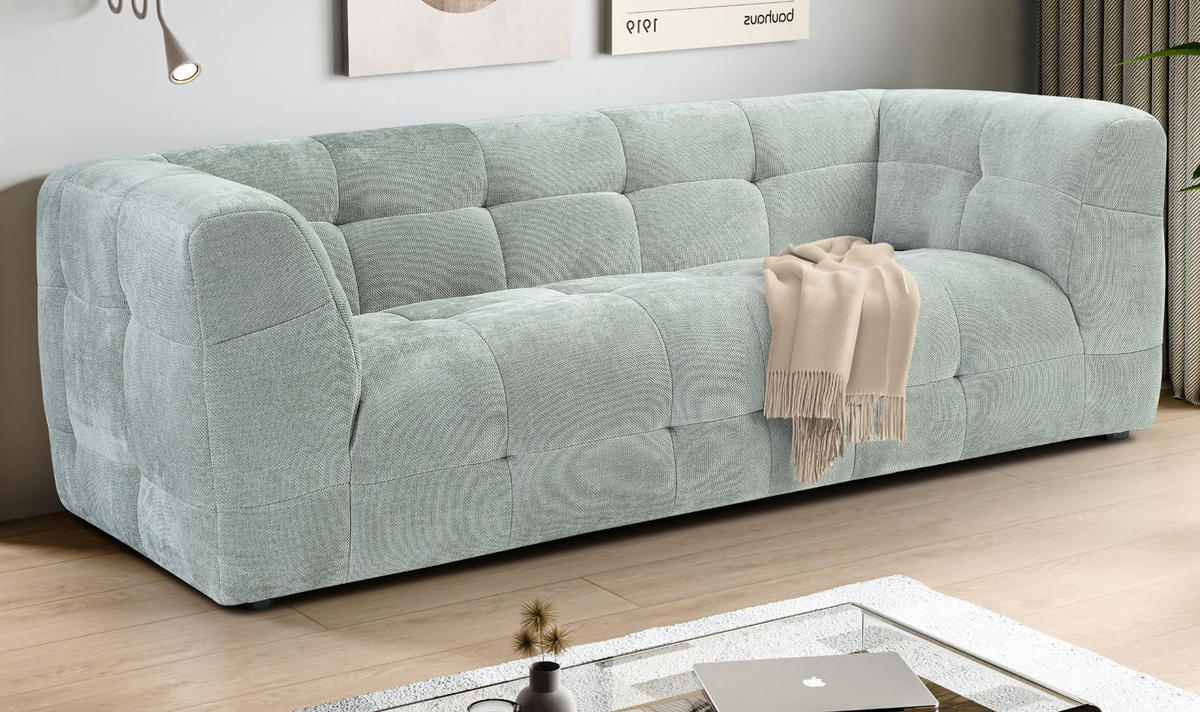 SOFA mintblau Strukturstoff, Couch 2,5-Sitzer 217 cm mit Steppoptik - Blau, Holz/Textil (217/72/96cm) - Inn.Furn