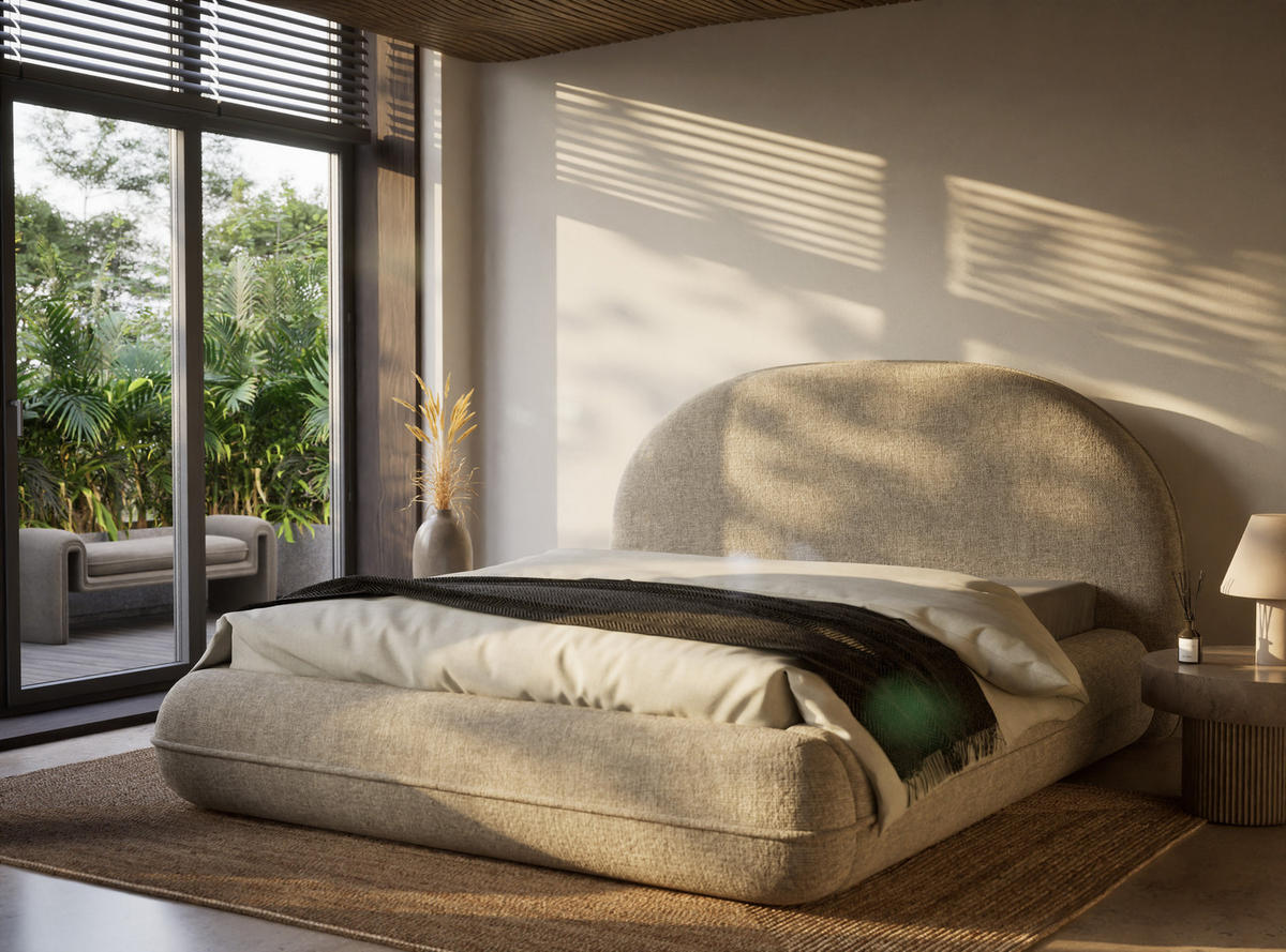 POLSTERBETT Koji Beige 160/200 cm im Chenille-Stoff - Beige/Schwarz, Holz/Holzwerkstoff (160/200cm) - Maison de Reve