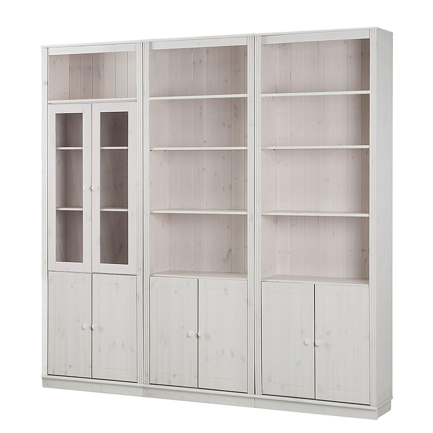 BÜCHERWAND - Kiefer massiv, Typ F - Weiß/Kieferfarben, Holz (222/223/37cm) - home24