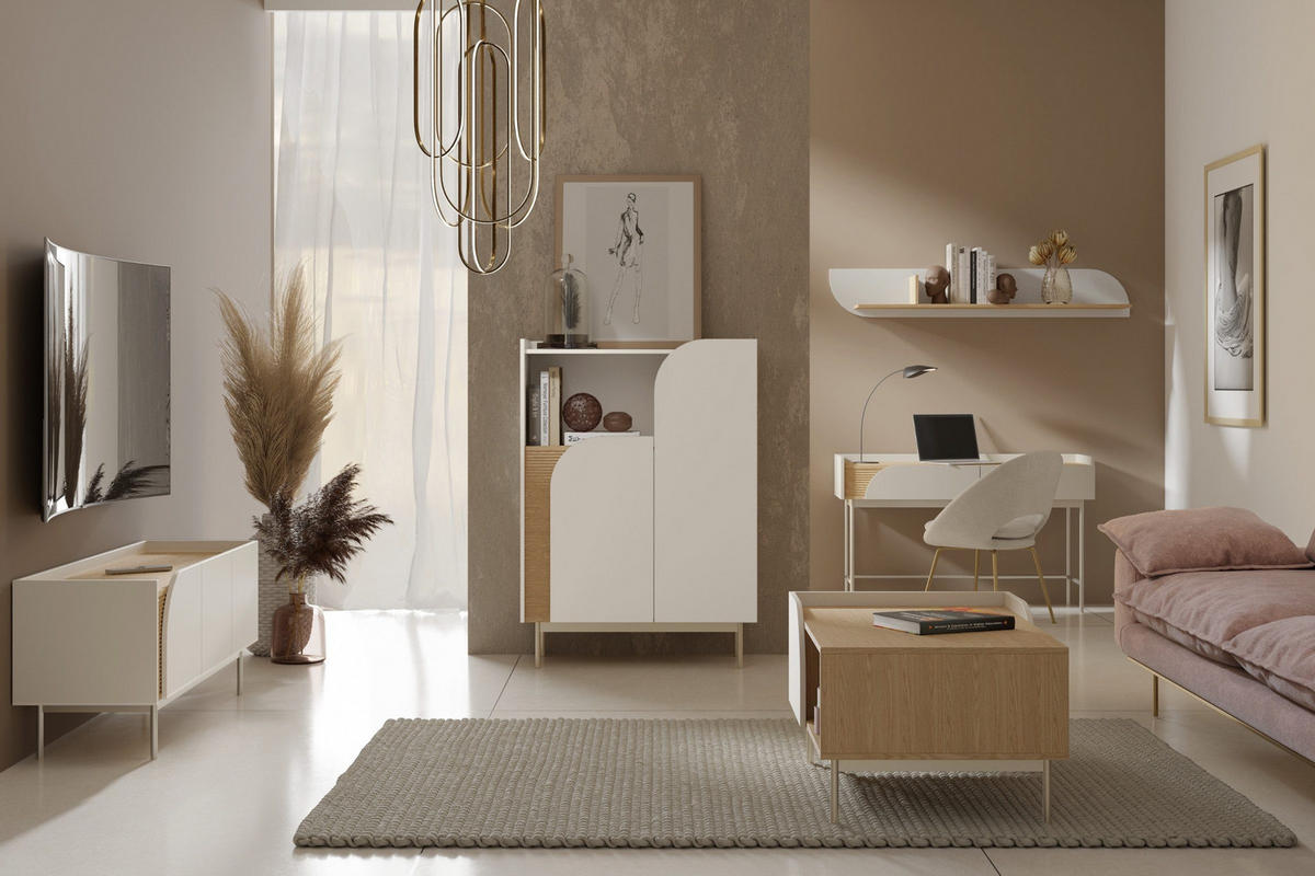 NACHTTISCH CARLO 13 57/49/42 cm in Macadamia / Frühlingseiche links - Kaschmir, Holzwerkstoff (57/49/42cm) - Deine Möbel 24
