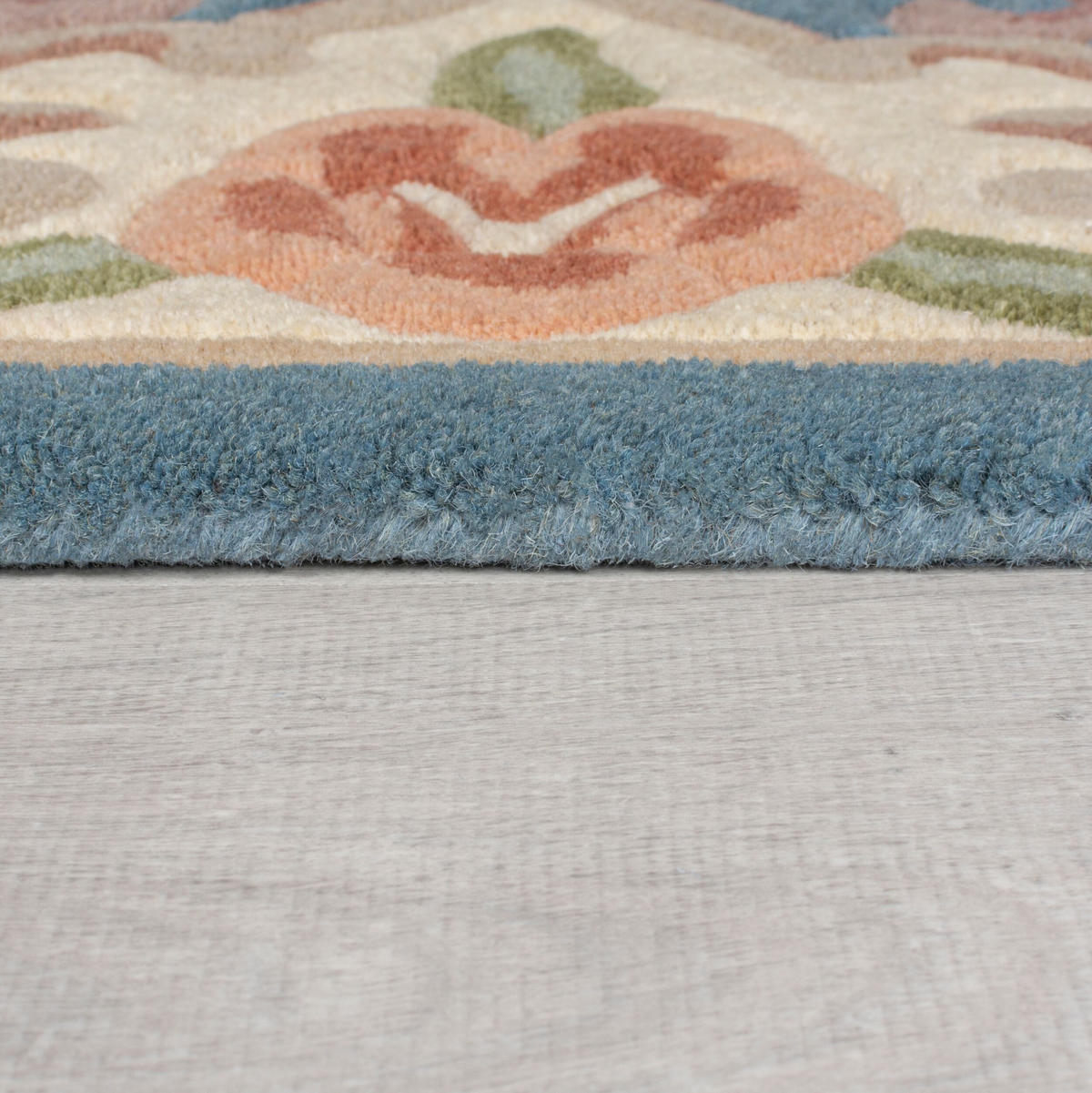 WOLLTEPPICH Aubusson-Muster handgeknüpft BEAULY, Blau-Beige 120x180 cm - Blau, Textil (120/180cm) - KADIMA DESIGN