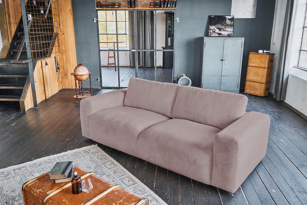 SOFA BODHI Pink Cord - Schwarz/Rosa, Kunststoff/Textil (242/80/110cm) - KAWOLA