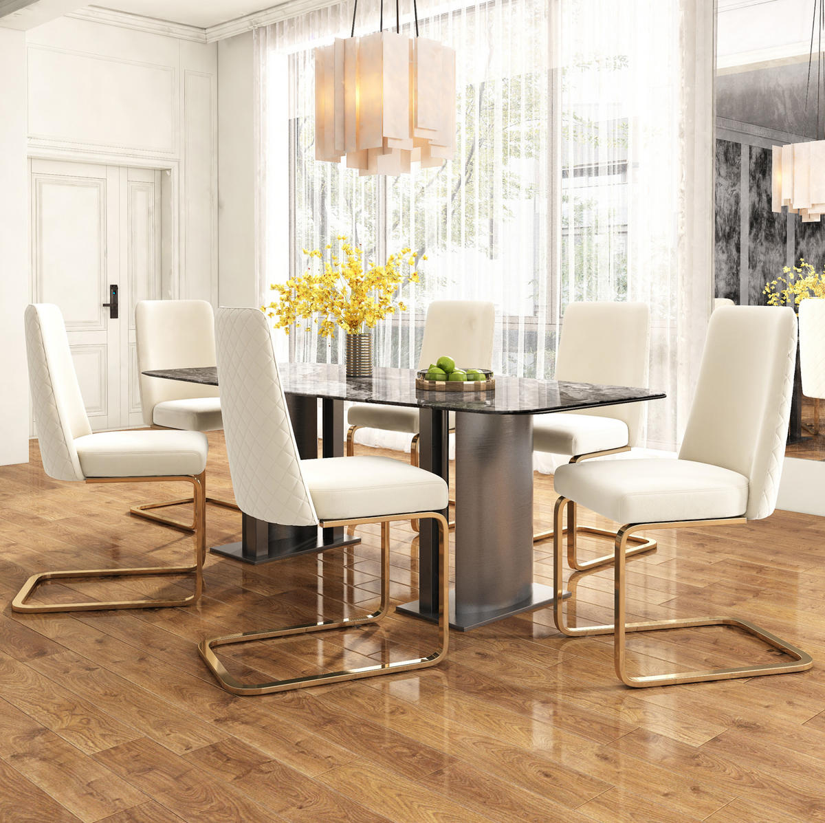 ESSZIMMERSTUHL Samt Beige mit Metallbeinen 6er-Set - Beige, Metall (45/88/52.2cm) - Meubliv