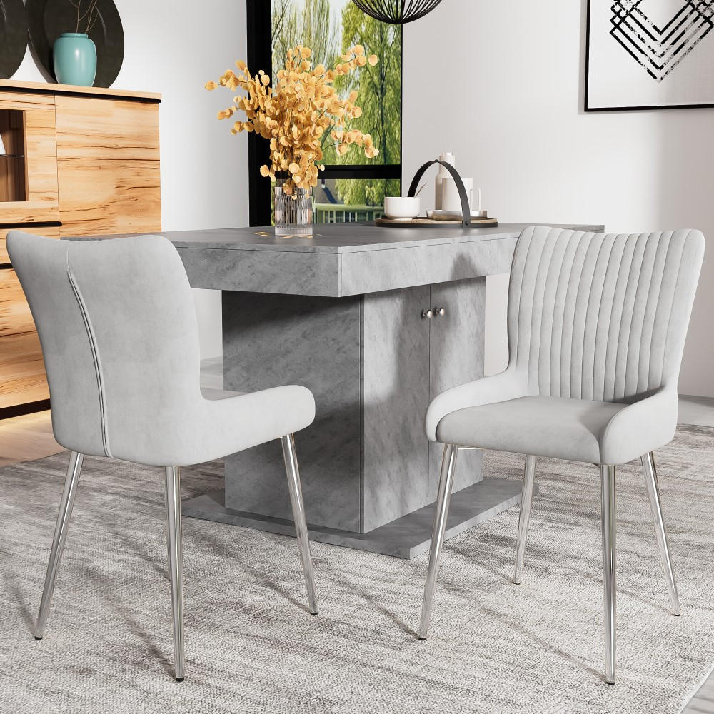 STUHL SET 2 Stück in Grau Samt mit Silberne Metallstützbeinen - Grau, Textil (58/85/47cm) - KOMHTOM