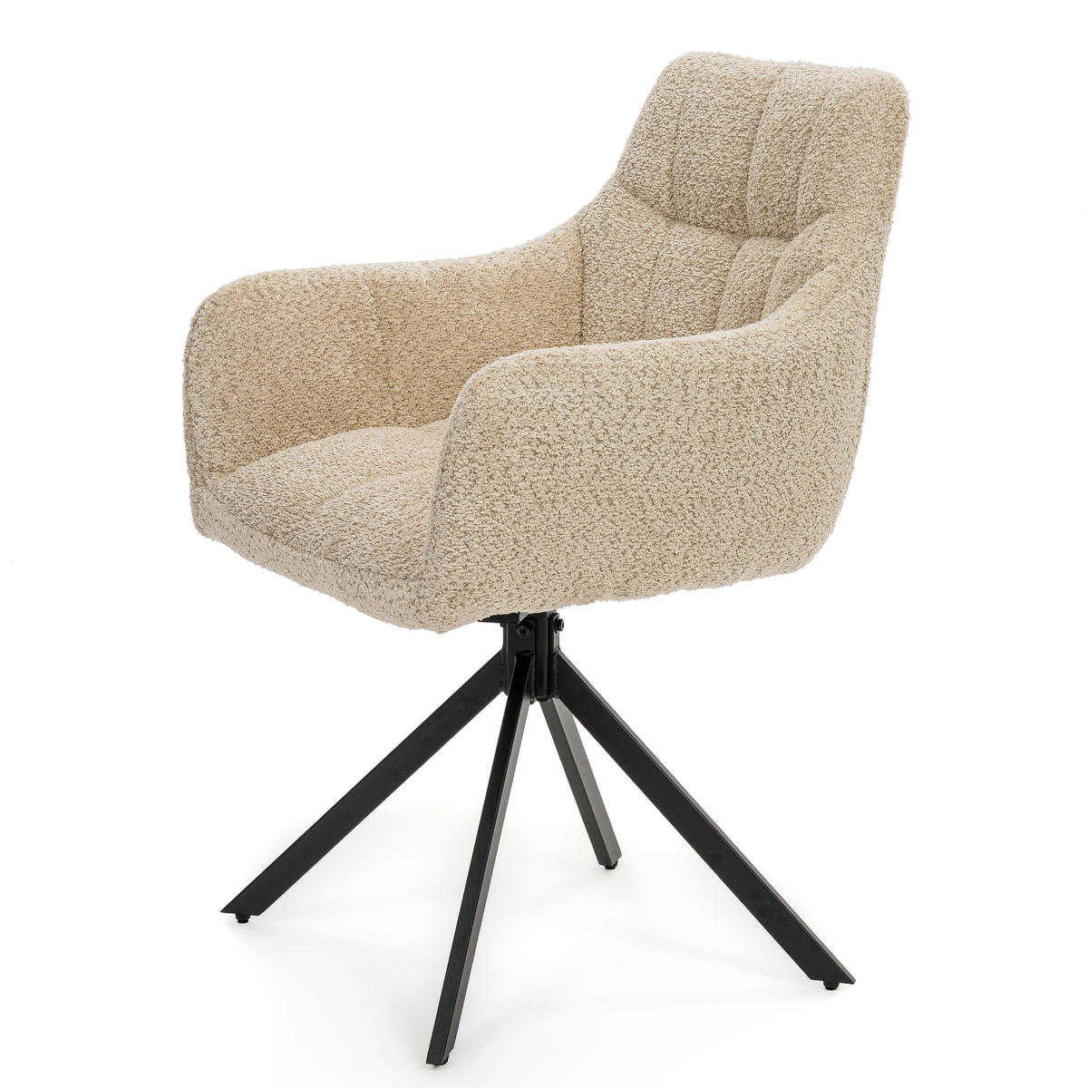 STUHL FANO X drehbar gepolsterter mit Steppung - hellbeige - Boucle - Beige/Schwarz, Textil/Metall (58/83/59cm) - NEW HOME