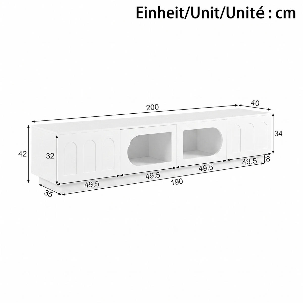 LOWBOARD DE-40167 mit LED-Beleuchtung und Glastüren Weiß - Weiß, Holzwerkstoff (200/42/40cm) - ComfortXL
