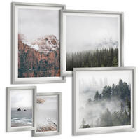 BILDER SET 5er Set - 50x50 cm & 20x30 cm & 40x60 cm Silberner Rahmen - Abstrakte Wellen, graue Pastellfarben - Silberfarben, Kunststoff (40/60cm) - TULUP