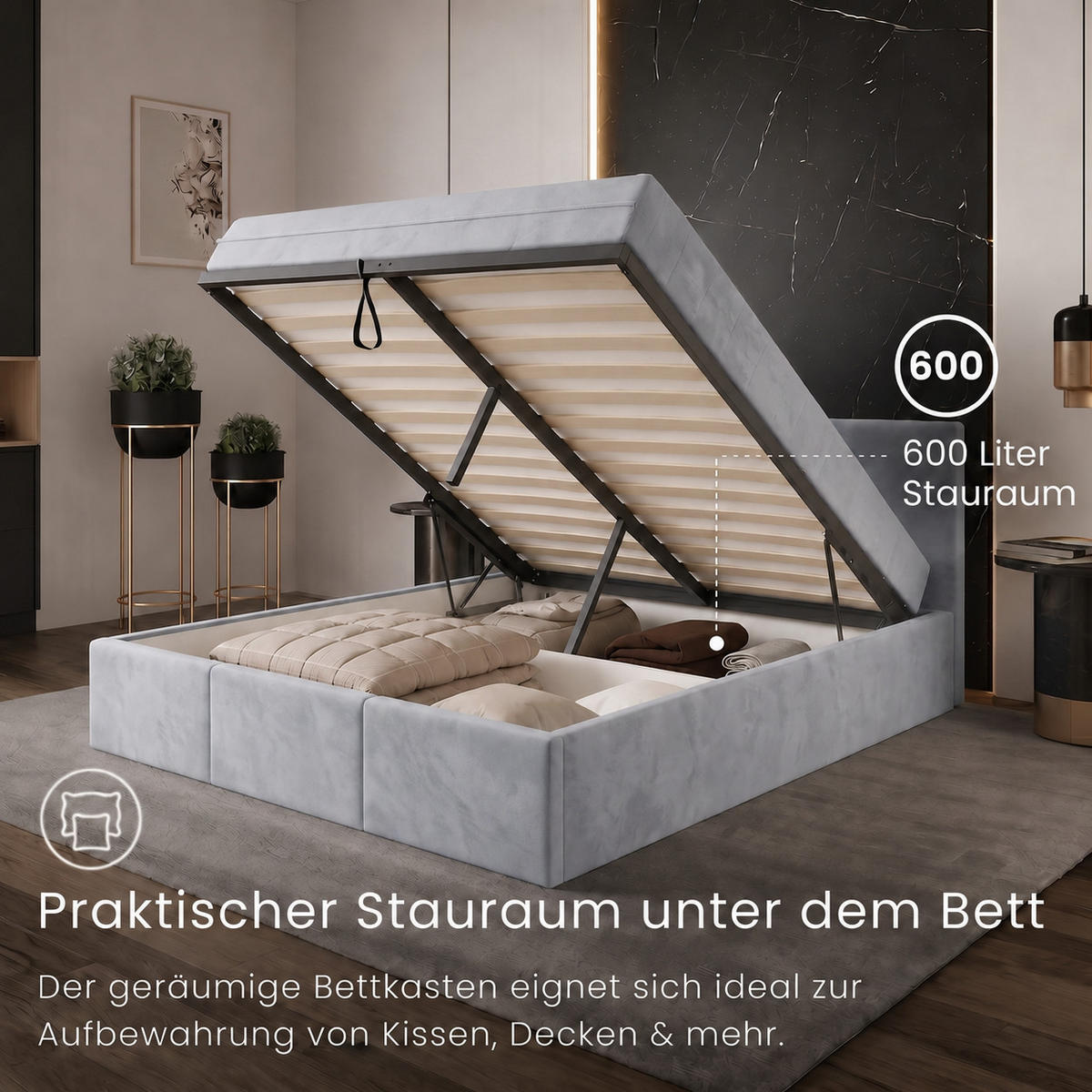 POLSTERBETT 140x200 cm in Grau - Grau, Textil (140/200cm) - Home Collective