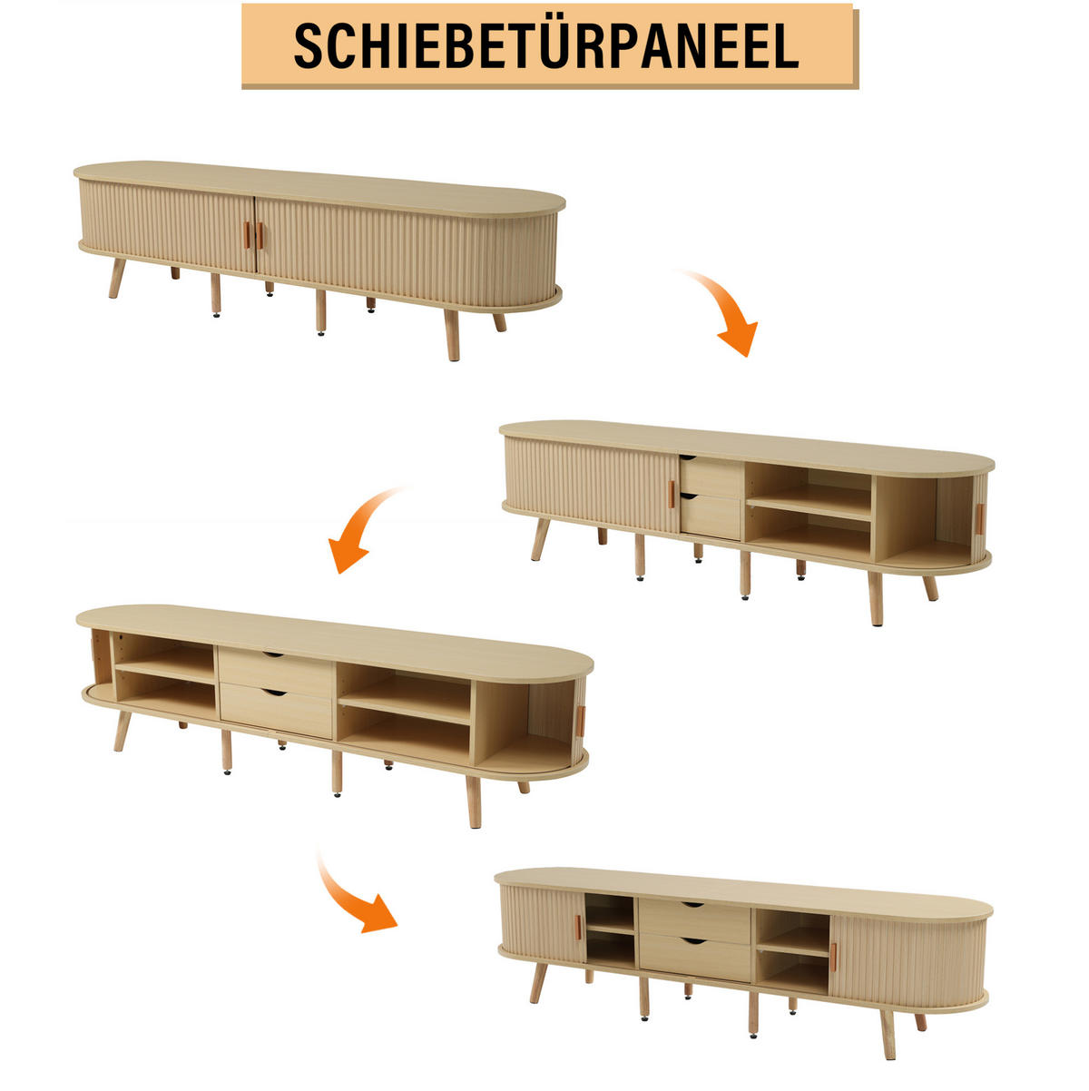 TV-ELEMENT mit Stauraum 175 x 40 x 42 cm MDF Oak - Braun, Holzwerkstoff (40/42/175cm) - Beauniv