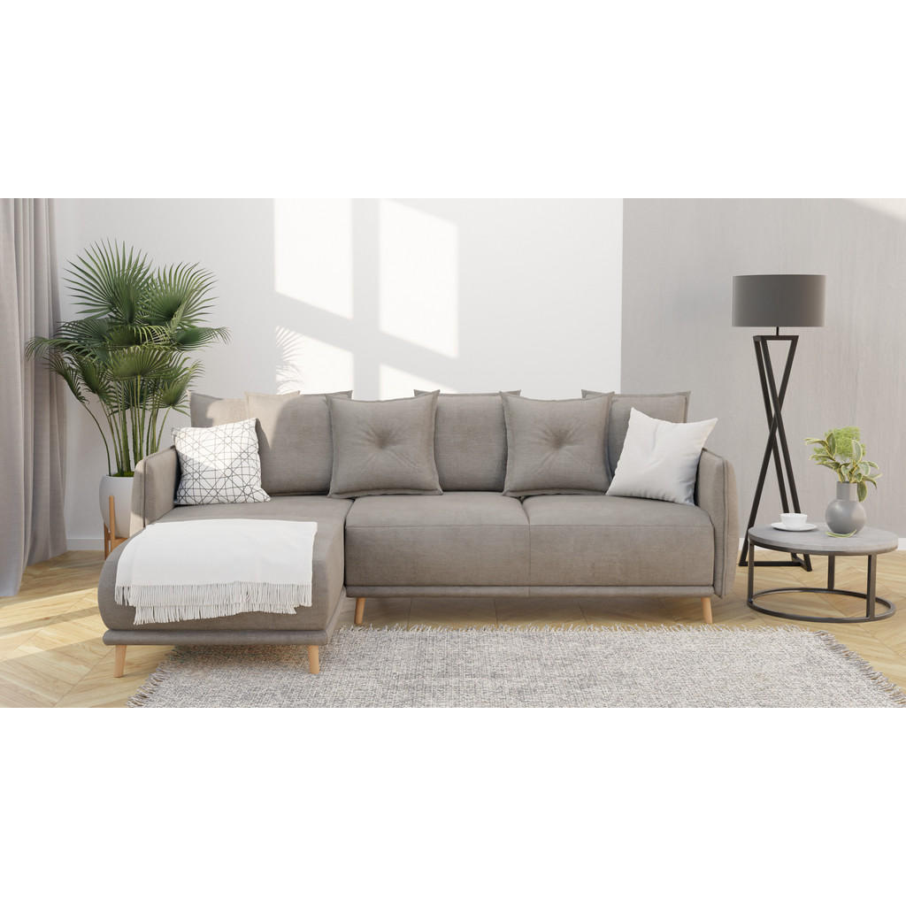Thumbnail - S-Style Möbel Ecksofa, Beige, Textil, Echtholz,Buche, Birke, 4-Sitzer, Füllung: Polyetherschaumkern, L-Form, Eckteil, Ot...