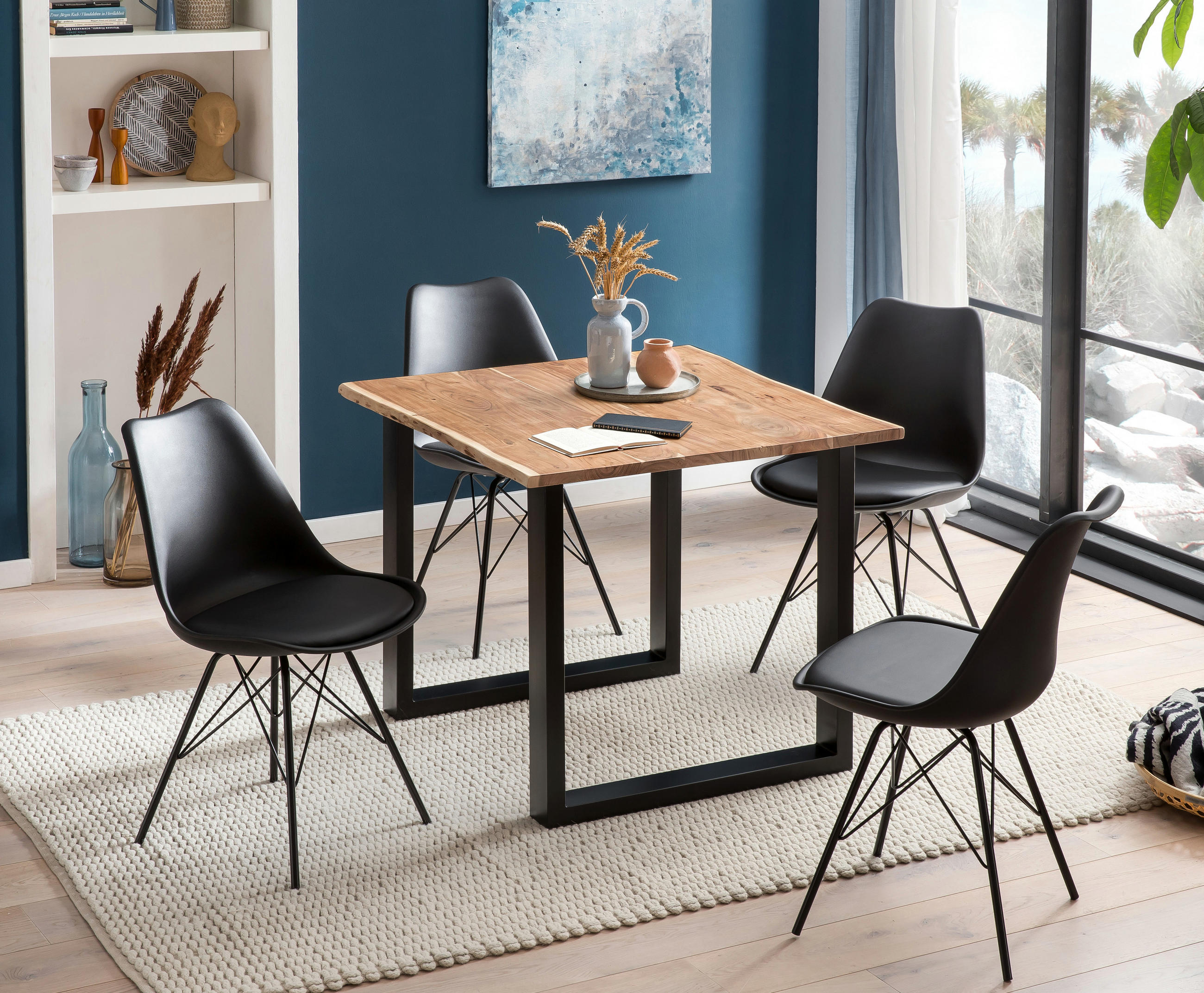 Thumbnail - SAM Esstisch, Akazie, Schwarz, Holz, Echtholz,Akazie, Quadratisch,Quadratisch, U-Form, 80x77x80 cm, Esszimmer, Tische, E...