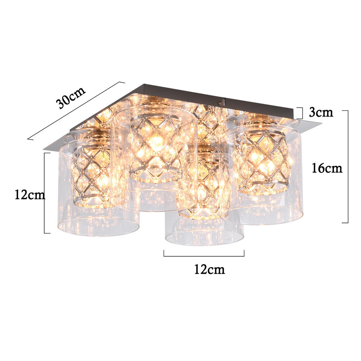DECKENSTRAHLER Wellisr 30/16/30 cm - Transparent, Glas (30/30/16cm) - ZMH
