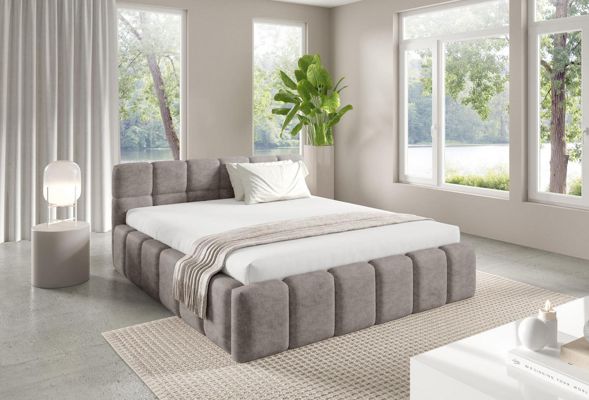 POLSTERBETT NUBO Medium 180x200 cm mit Bettkasten – PERFECT HARMONY 04 - Beige, Holz (180/200cm) - Dekori_Interiors