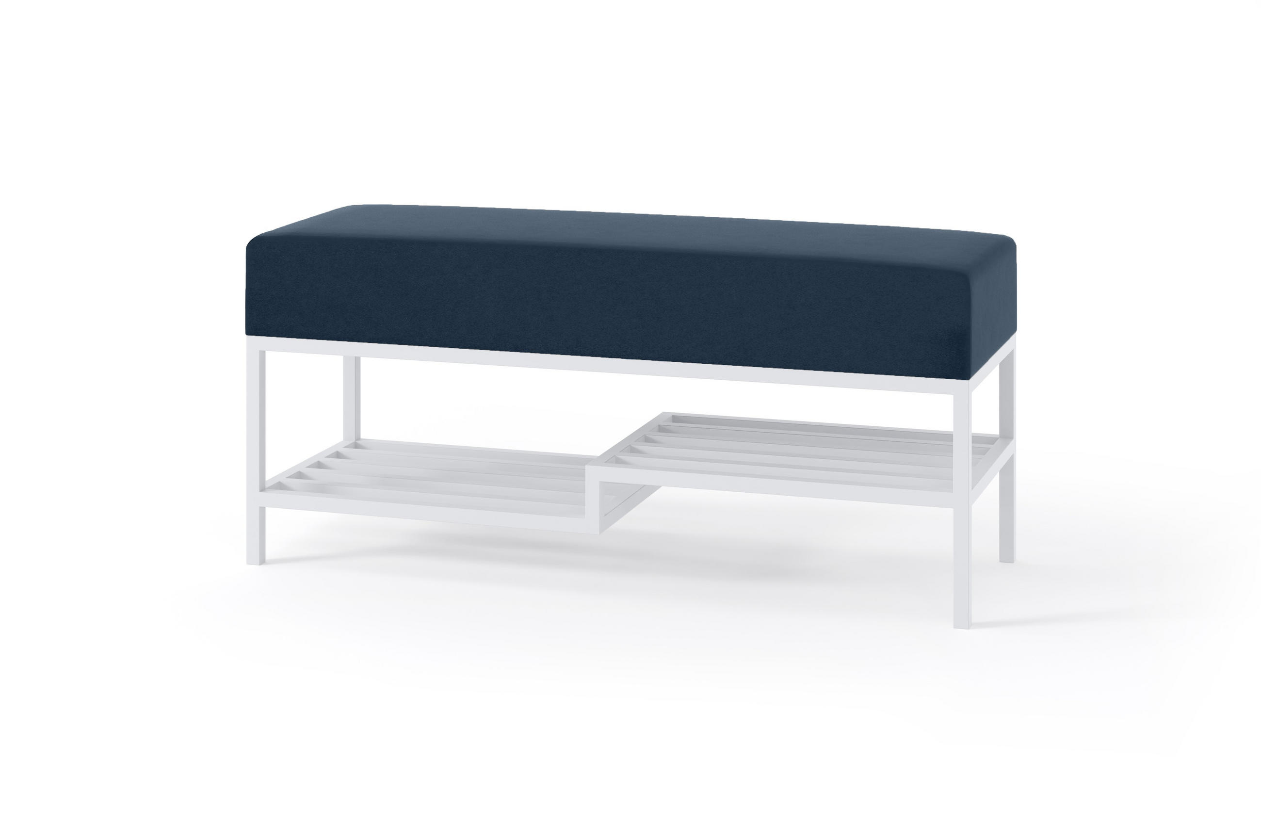 POLSTERBANK MELLO 100 Dunkelblau, Weiße Beine - Dunkelblau/Weiß, Textil/Metall (100/45/35cm) - Bettso