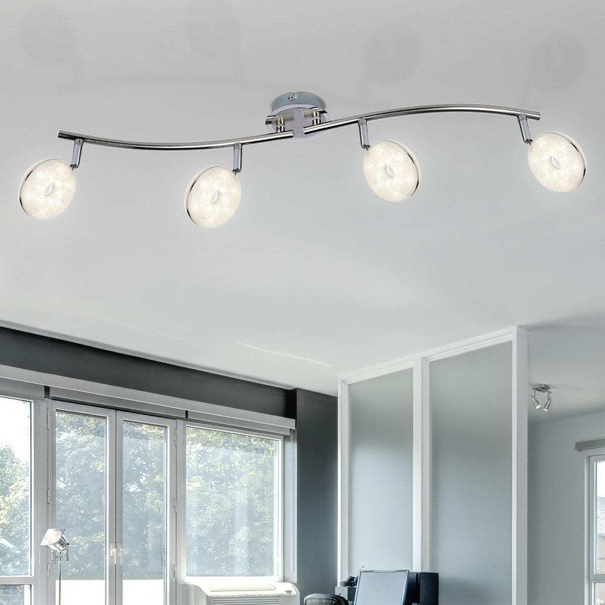 LED DECKENLEUCHTE Chrom Silber Kristalloptik - Silberfarben, Glas (70/18/18.5cm) - Globo Lighting