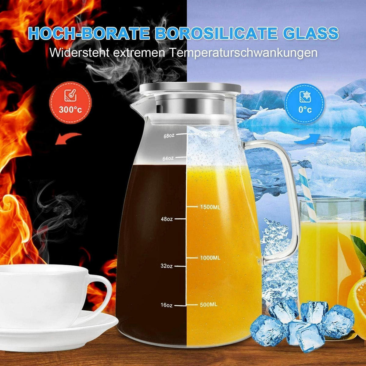 GLASKARAFFE 2 Liter mit Deckel - Transparent, Glas (1/13.6cm)