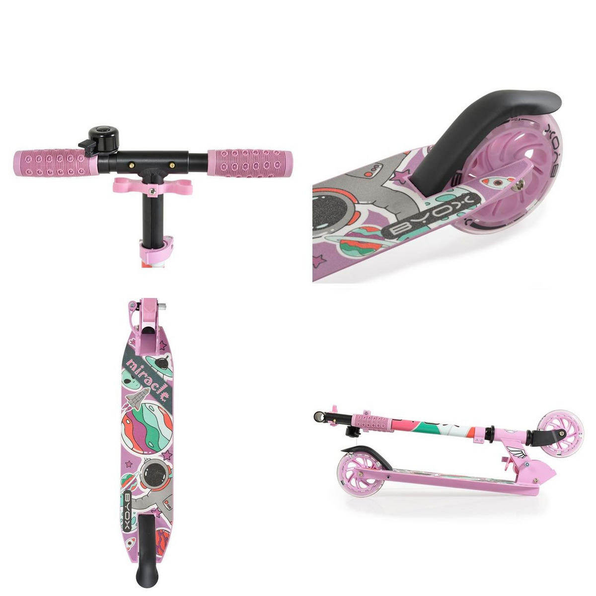 KINDERROLLER Miracle rpsa LED-PU-Räder ABEC-7 Klingel Höhe einstellbar - Rosa, Metall (45/10/78cm)