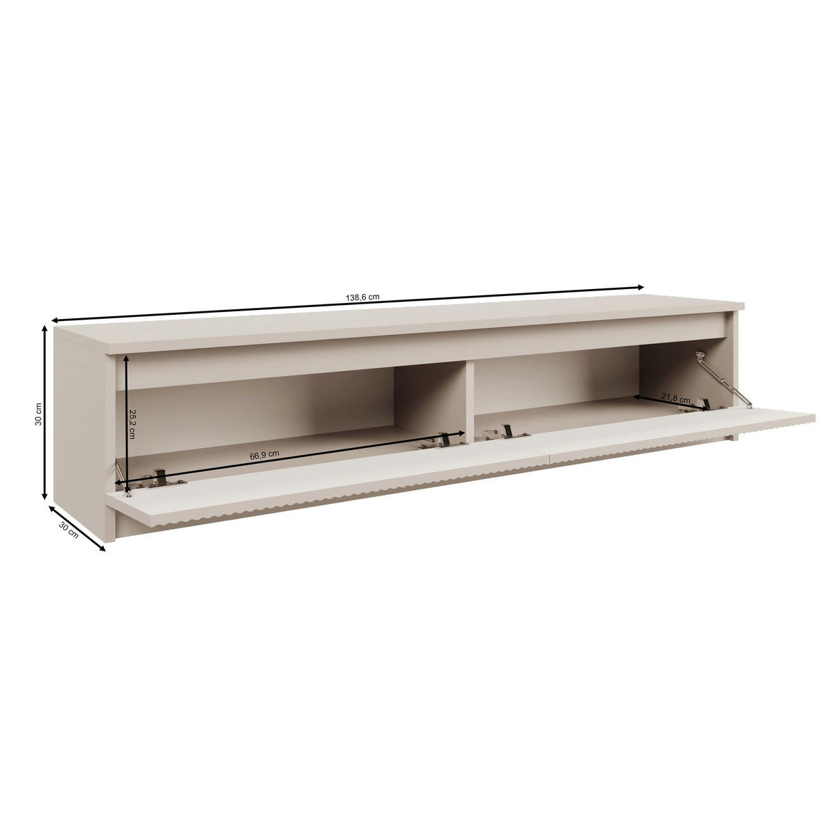 TV stolík Sandia kašmírovo sivý 137/30/30 cm - taupe, kompozitné drevo (138.6/30/30cm) - Selsey