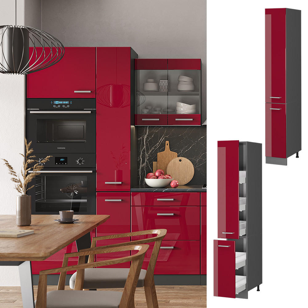APOTHEKERSCHRANK R-Line Bordeaux Hochglanz 30 cm - Bordeaux/Anthrazit, Holzwerkstoff (30/206.8/57.2cm) - Vicco