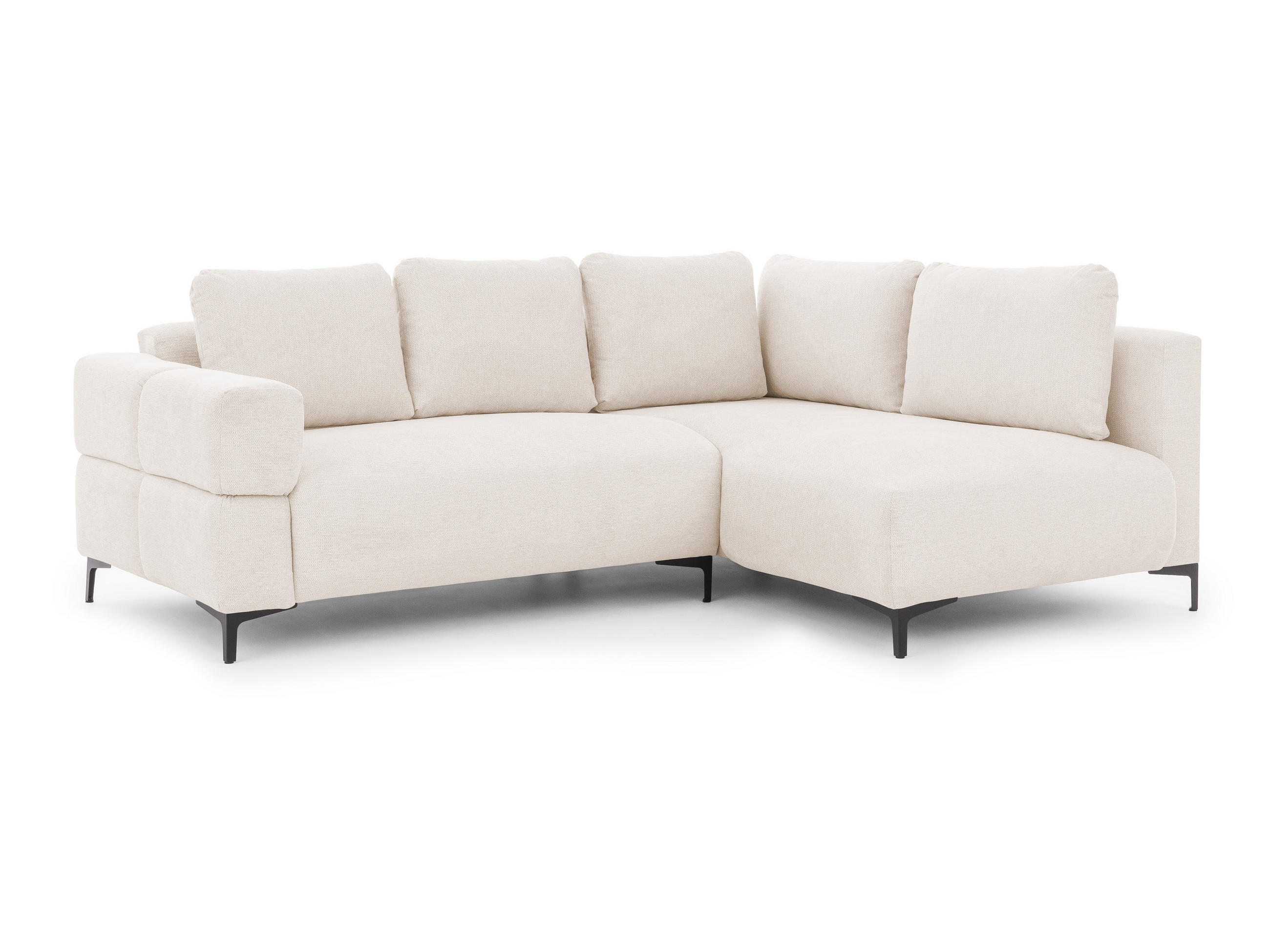 ECKSOFA Cardea in Bubble-Optik aus weichem Creme Strukturstoff mit hohem Sitzkomfort - Ottomane rechts - Creme/Schwarz, Holz/Textil (230/170cm) - S-Style Möbel