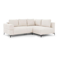 ECKSOFA Cardea in Bubble-Optik aus weichem Creme Strukturstoff mit hohem Sitzkomfort - Ottomane rechts - Creme/Schwarz, Holz/Textil (230/170cm) - S-Style Möbel