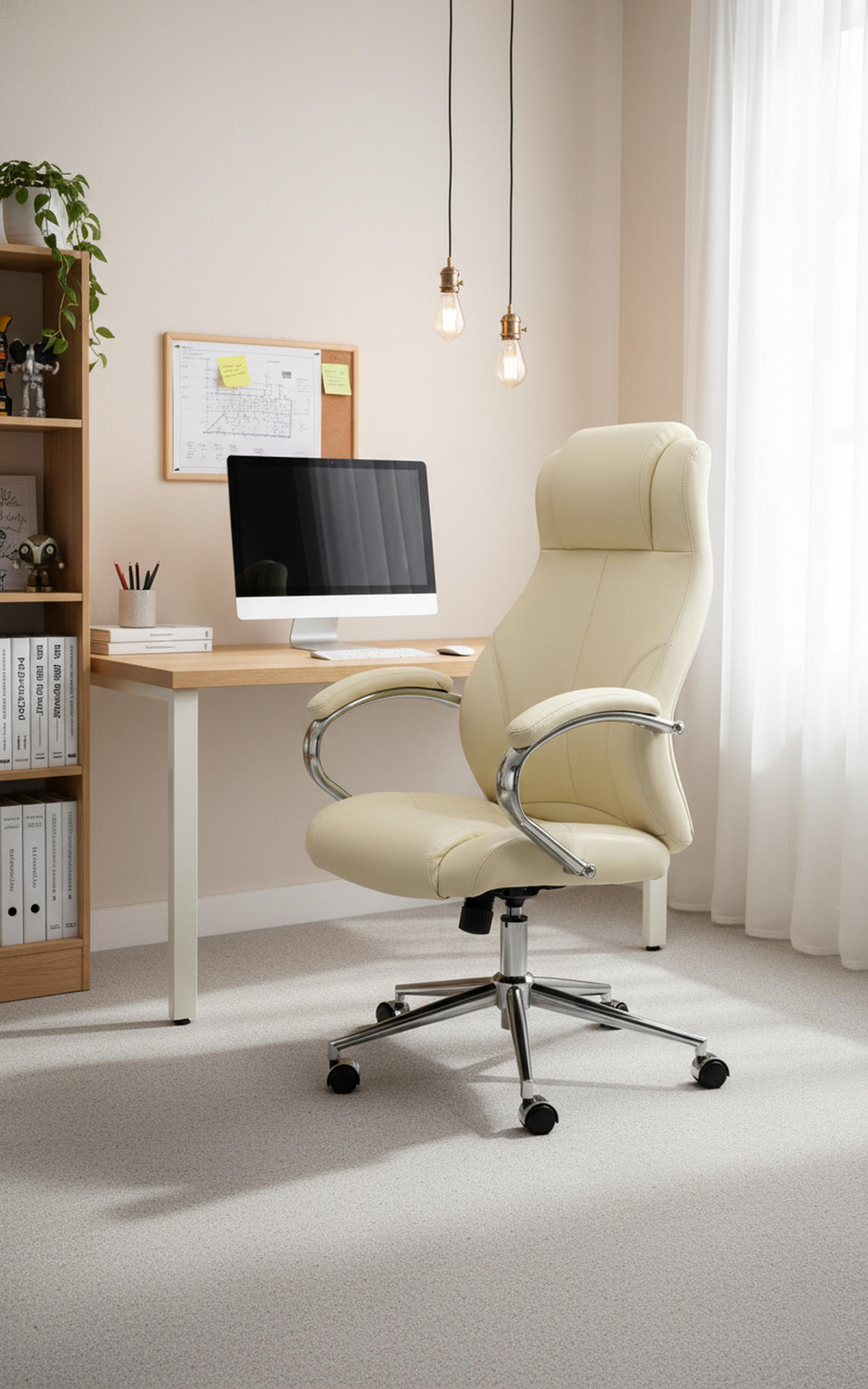 BÜROSTUHL Kyron Echtleder creme - Chromfarben/Creme, Leder/Metall (64/130/79cm) - TPFLiving