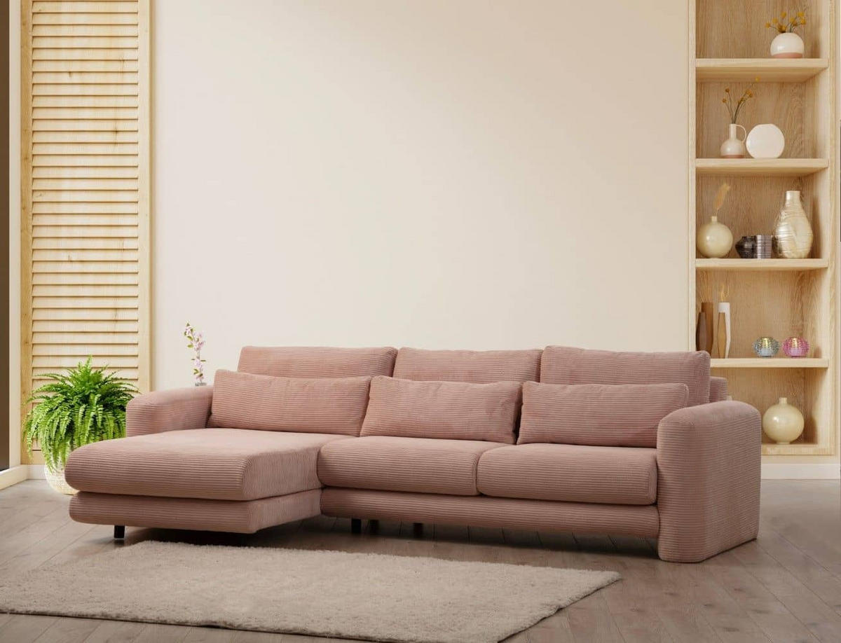 ECKSOFA mit losen Rückenkissen - Schwarz/Altrosa, Holz/Kunststoff (290/165cm) - myHomelando