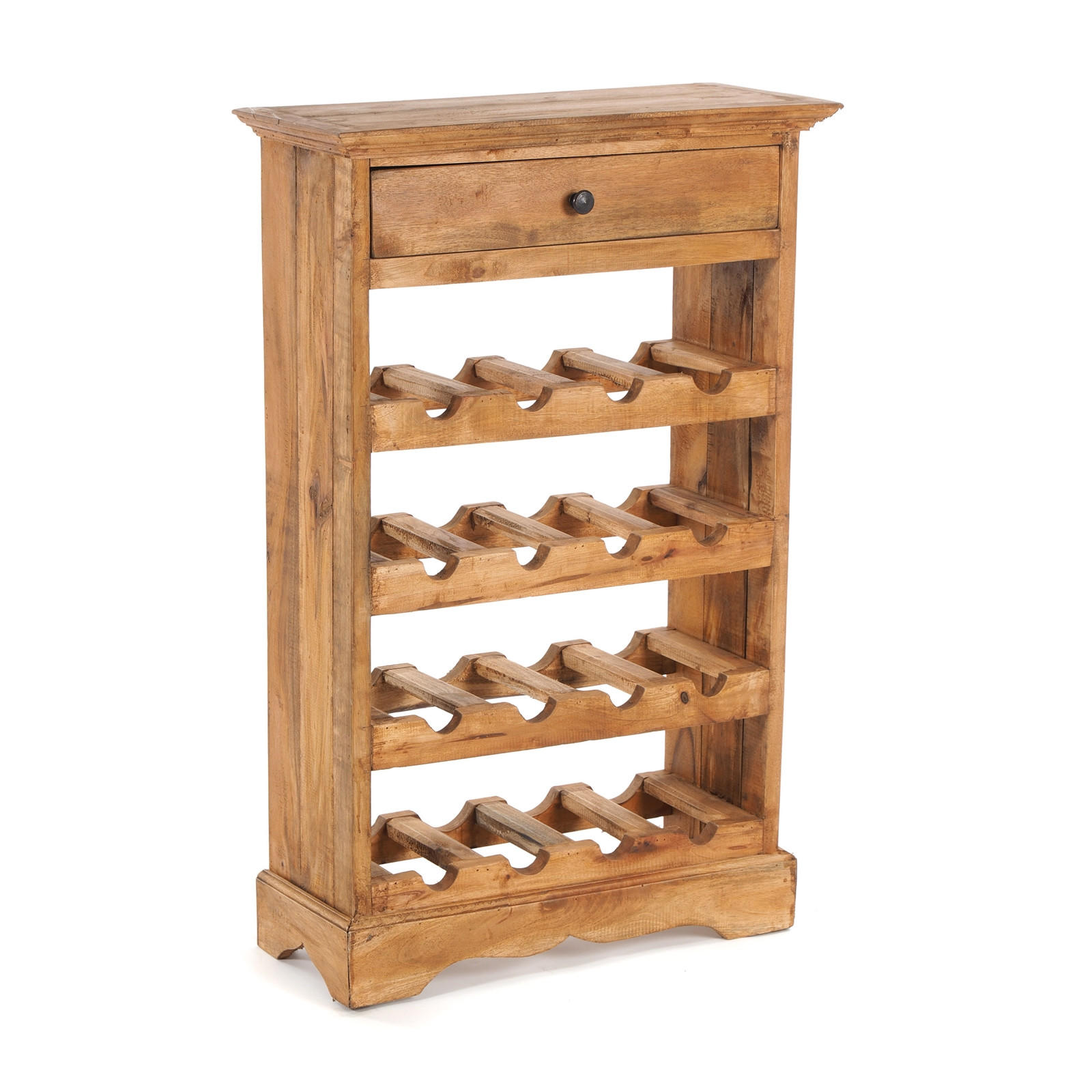 FLASCHENREGAL CORTEZ 85 Recyclingholz massiv, für 16 Flaschen, mit Schublade 08 honigfarben gewachst - Honig, Holz (55/85/23cm) - DESIGN DELIGHTS