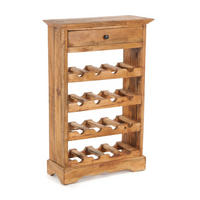 FLASCHENREGAL CORTEZ 85 Recyclingholz massiv, für 16 Flaschen, mit Schublade 08 honigfarben gewachst - Honig, Holz (55/85/23cm) - DESIGN DELIGHTS