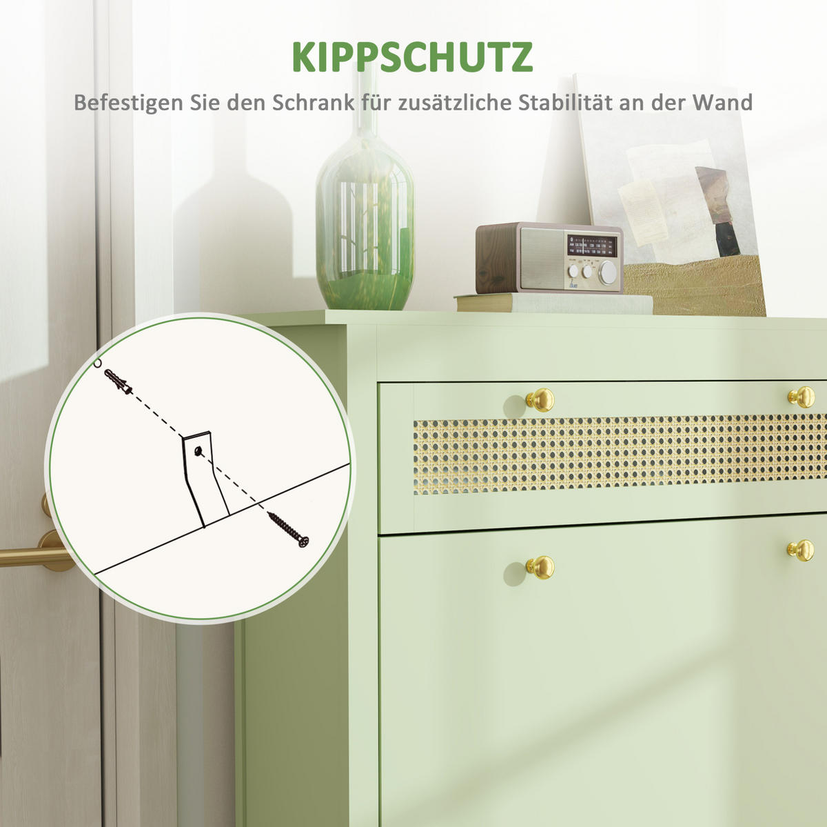 SCHUHSCHRANK 88/30/120 cm grün mit 2 Klappen und Schublade - Grün, Holzwerkstoff (88/120/30cm) - OKWISH