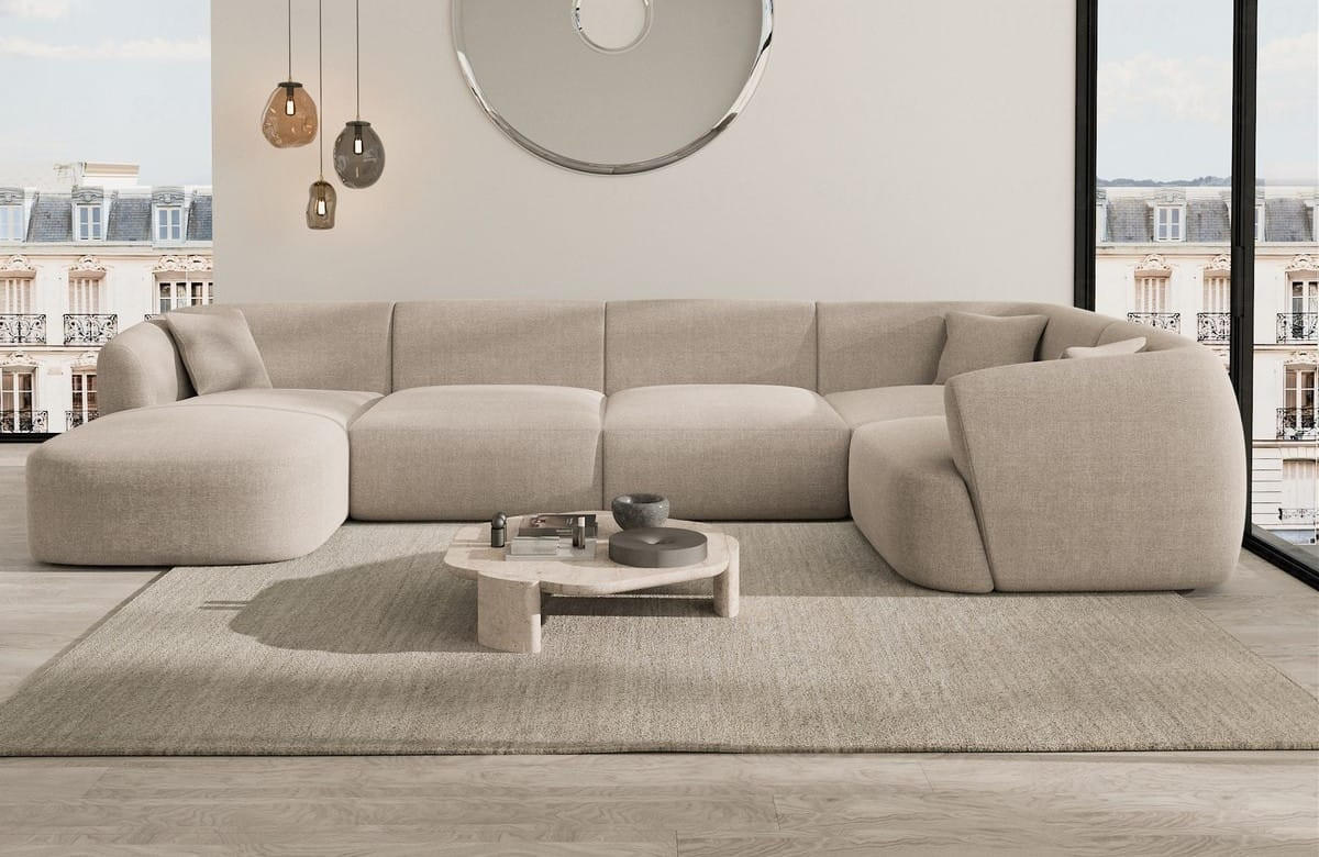 WOHNLANDSCHAFT Azura Beige Strukturstoff - Beige, Kunststoff (325/78/177cm)