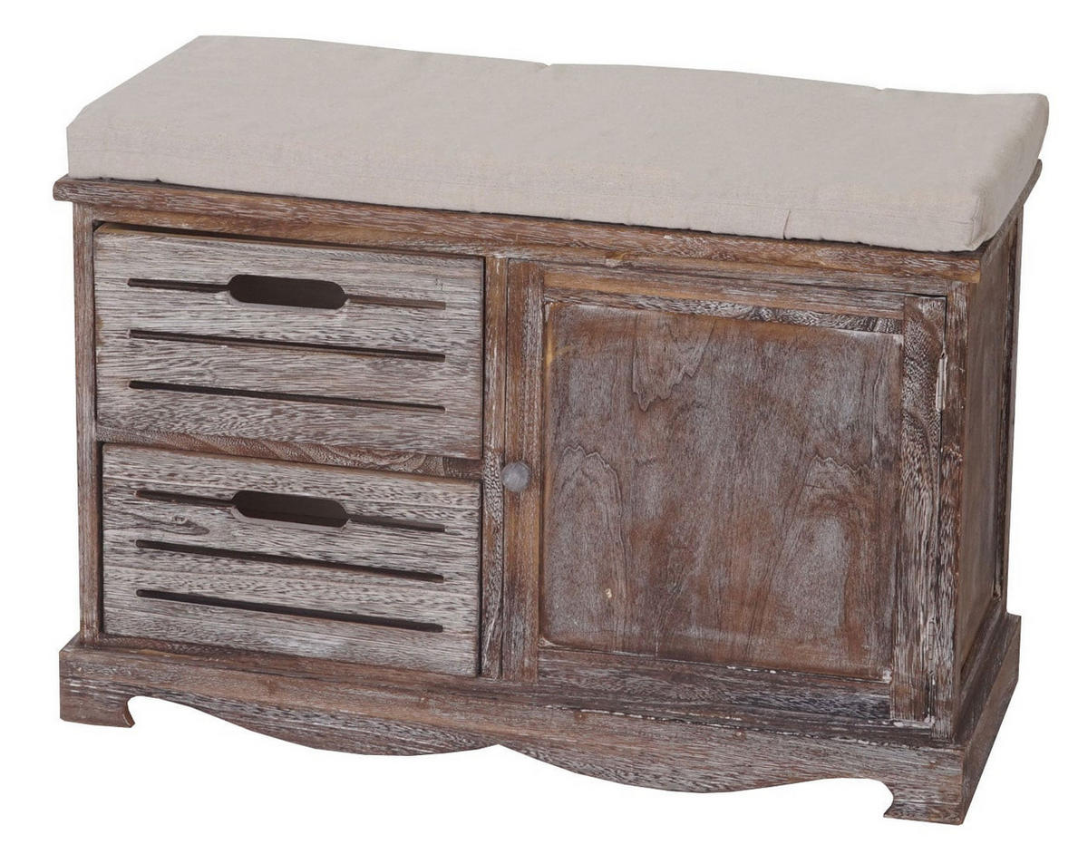 SITZBANK SHABBY-LOOK Braun, Cremeweiß - Braun/Weiß, Holz (71/49/32cm) - MCW