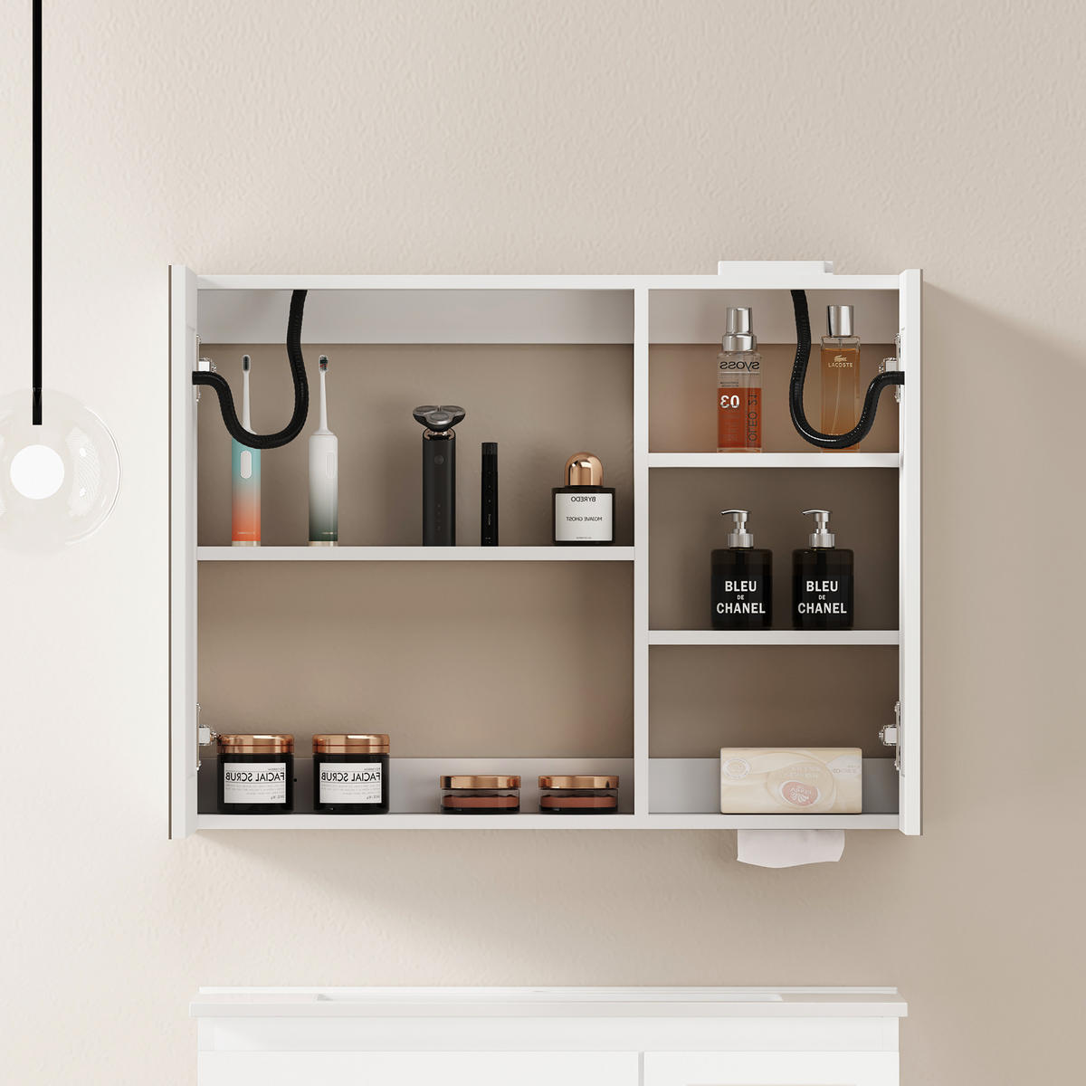 SPIEGELSCHRANK Weiß wandhängend mit LED-Beleuchtung und Stauraum 80/14/60 cm - Weiß, Holzwerkstoff (80/60/14cm) - PANGIVO