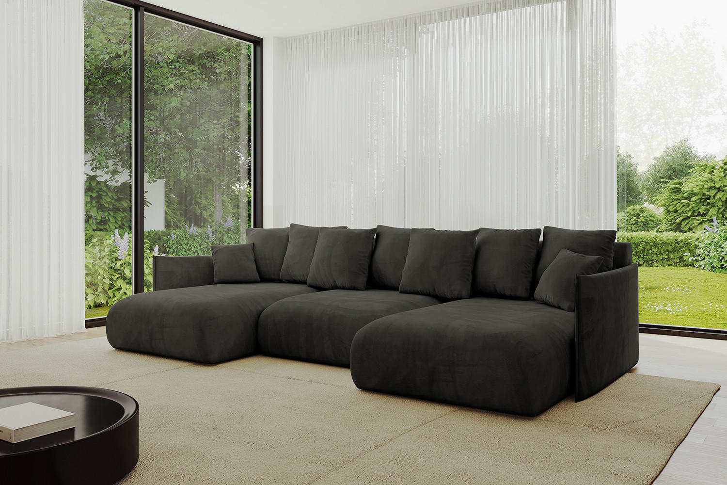 Thumbnail - Altdecor Wohnlandschaft, Schwarz, Textil, 6-Sitzer, U-Form, 317x72x177 cm, Wohnzimmer, Sofas & Couches, Wohnlandschaften...