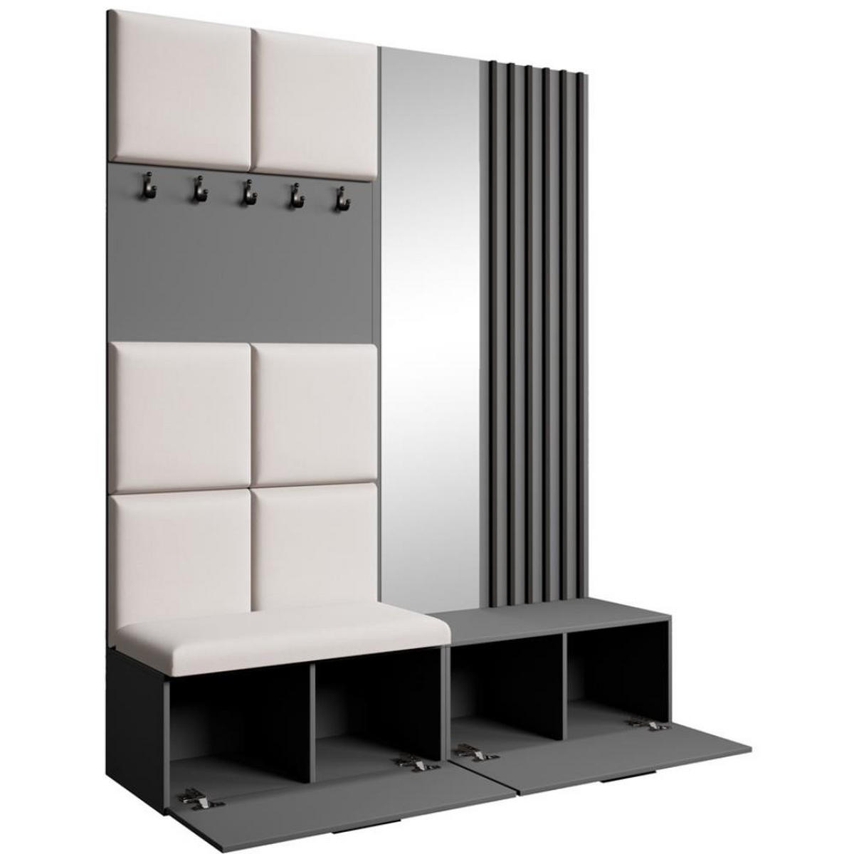 GARDEROBE Margaret I+II 162/203/43 mit gepolsterten Paneelen/Lamellen/Spiegel - Beige/Schwarz, Holzwerkstoff/Kunststoff (162/203/43cm) - Beautysofa