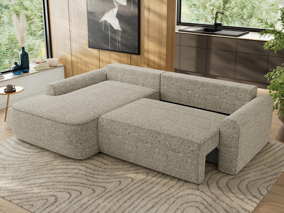 ECKSCHLAFSOFA CUBO L Beige Struktur - links - Beige/Schwarz, Kunststoff/Textil (273/187cm) - MKS