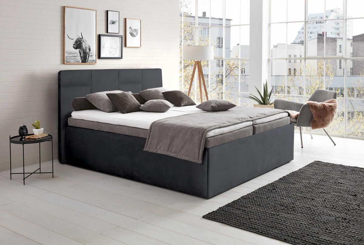 POLSTERBETT Damas Anthrazit 200 x 200 x 32 cm Mit hochwertiger Matratze H2 (bis 100 kg) und Lattenrost - Anthrazit, Holz (200/200cm) - Halmon Schlafkomfort Betten 