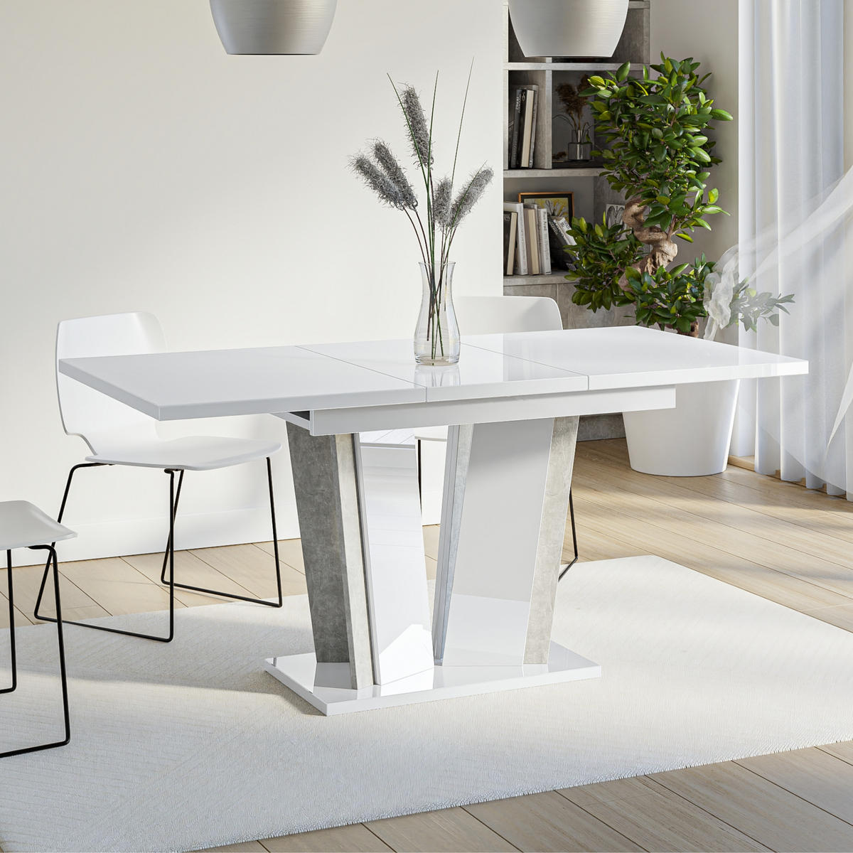 ESSTISCH Ausziehbar 120-160 cm Weiß glänzend - Weiß Hochglanz, Holzwerkstoff (160/80/75cm) - Home Collective