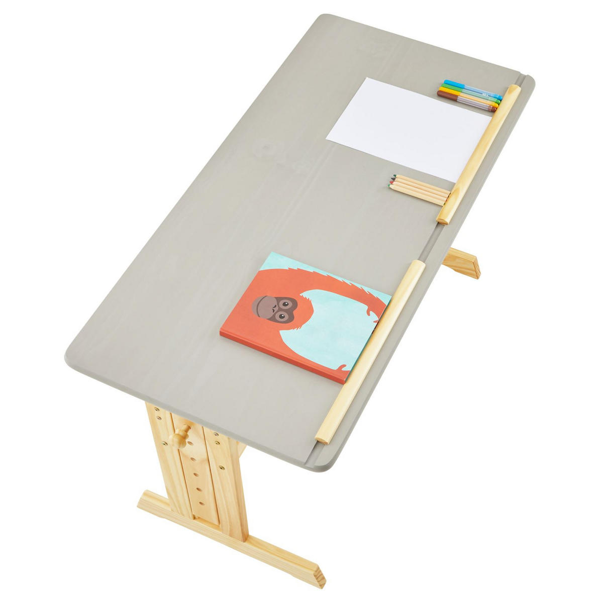 KINDERSCHREIBTISCH OLIVIA natur/grau - Naturfarben/Grau, Holz (109/130/55cm) - IDIMEX