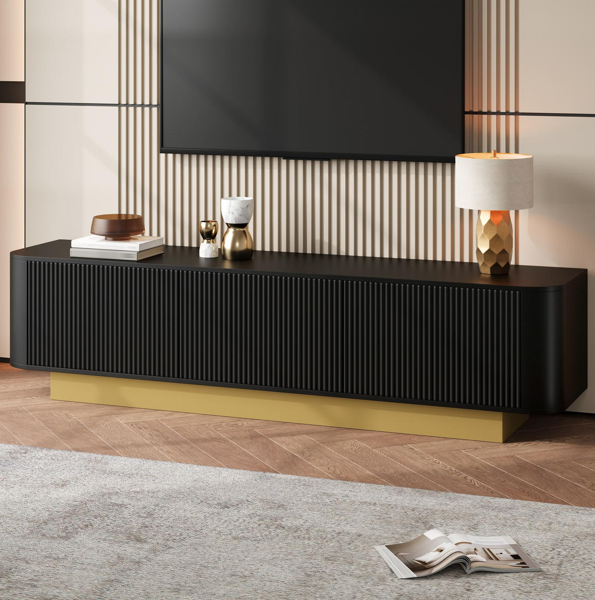 TV-LOWBOARD mit Stauraum 170 x 40,5 x 47 cm MDF/PB Black 3 Türen - Schwarz, Holzwerkstoff (40.5/47/170cm) - Beauniv