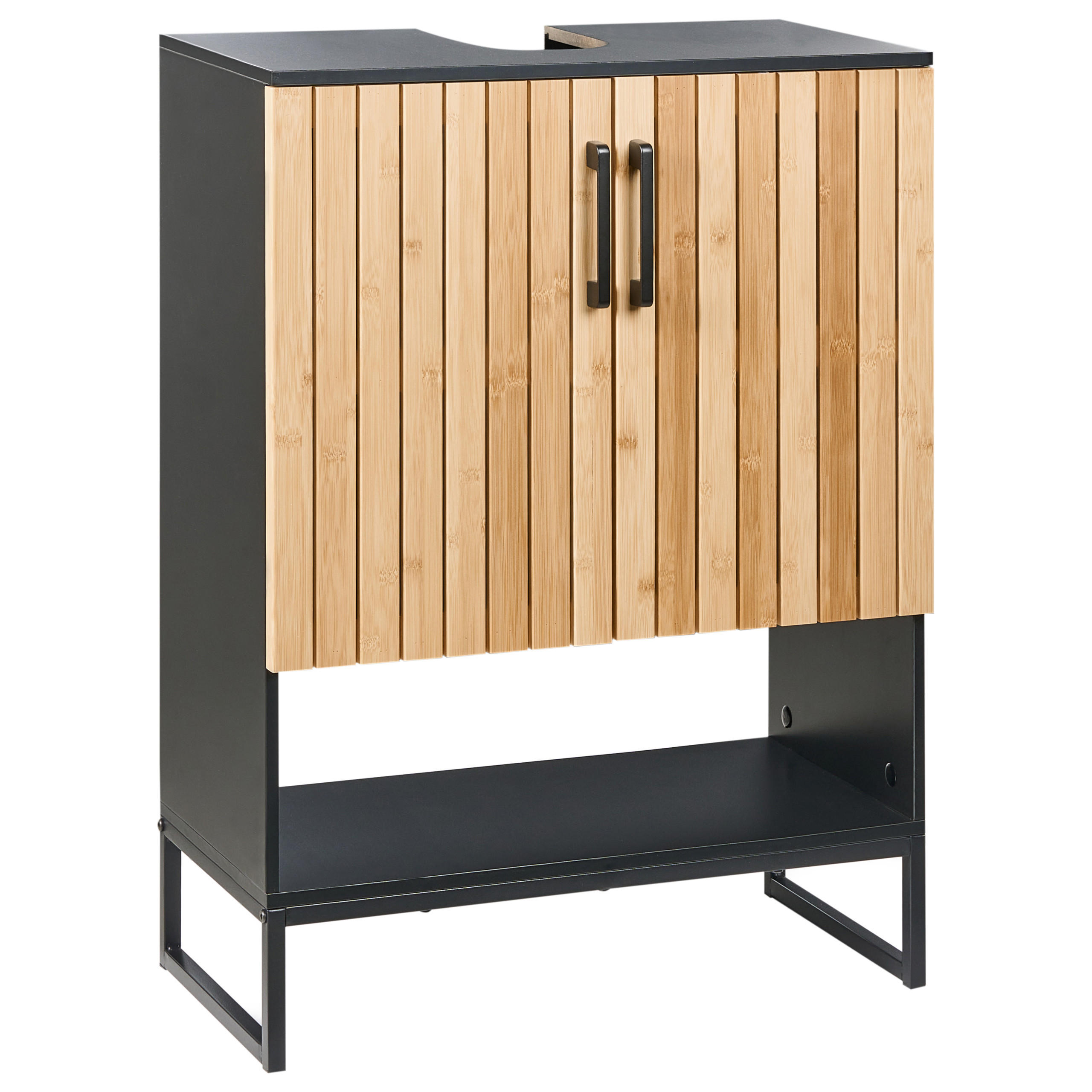WASCHBECKENUNTERSCHRANK Bambus 60 cm Hellbraun Miscanti - Hellbraun, Holz (60/80/30cm) - Beliani