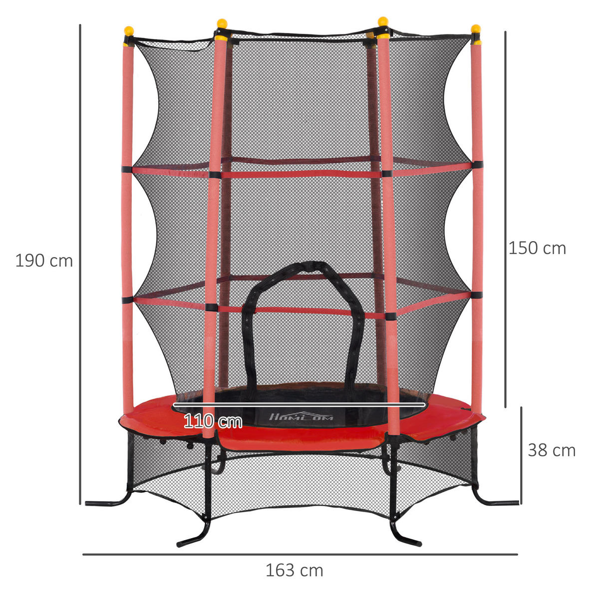 KINDERTRAMPOLIN - Rot, Kunststoff/Metall (163/163cm) - HOMCOM