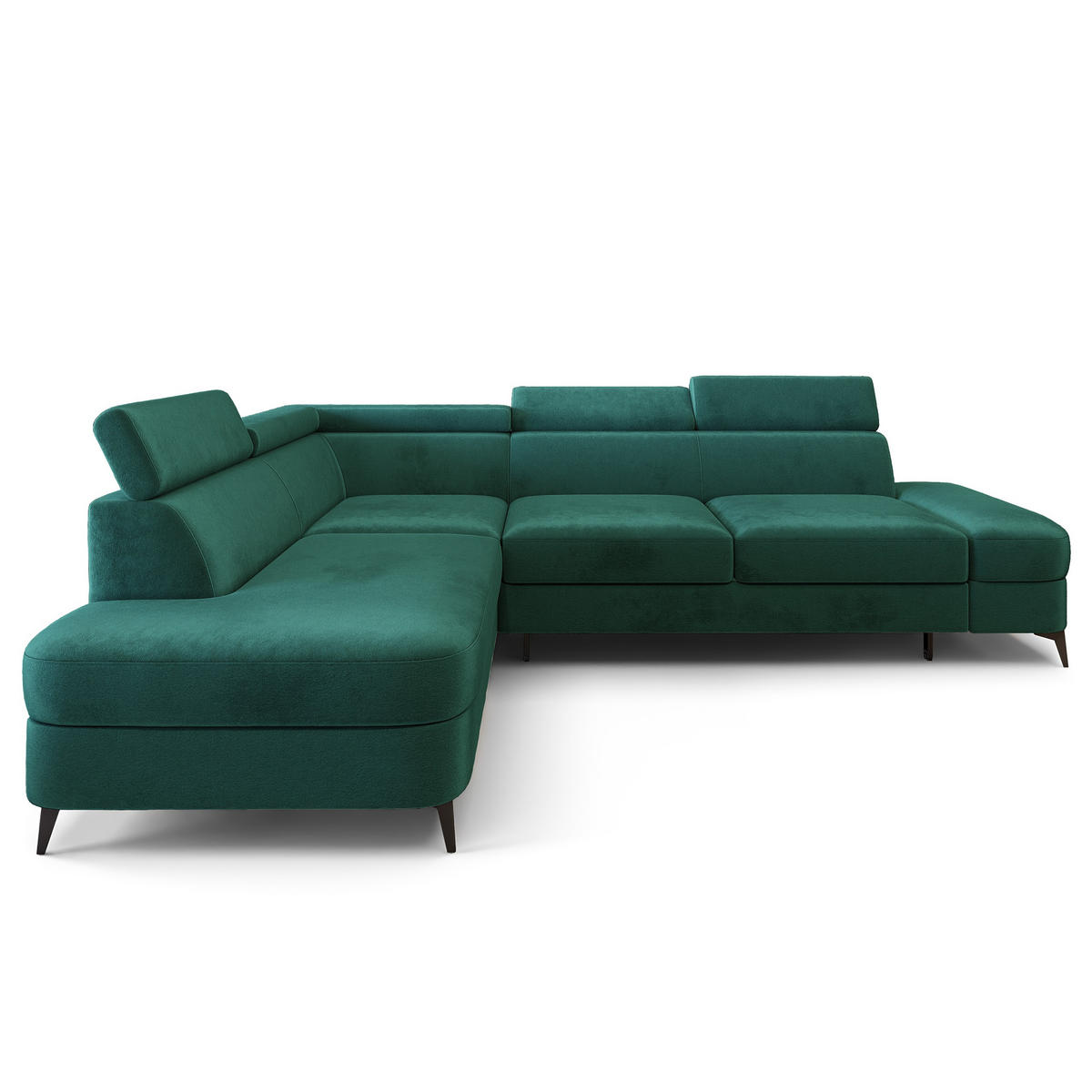 ECKSOFA AVISE M L-S Grün Velours-Stoff mit Schlaffunktion - Grün, Holzwerkstoff/Textil (268/195cm) - MASSENO