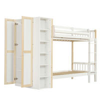 ETAGENBETT 90/200 cm DE-02261, in Weiß/Natur, mit Regalen, Kleiderschrank und Leiter - Weiß, Holz/Holzwerkstoff (90/200cm) - ComfortXL