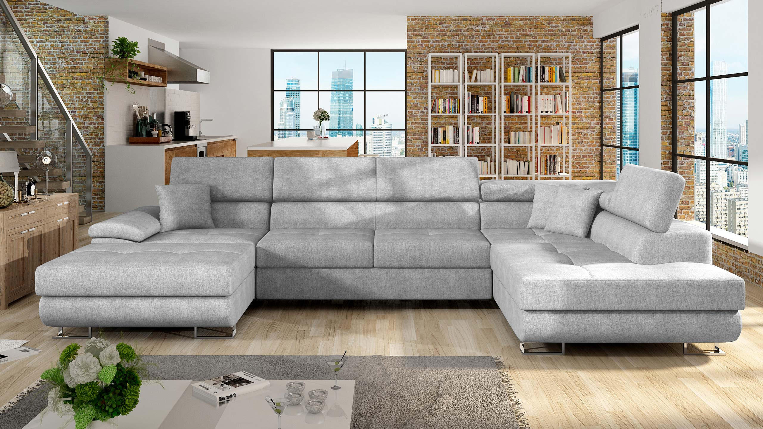 WOHNLANDSCHAFT Cotere Bis, Seite: Rechts - Silberfarben, Holz (345/91/202cm) - MIRJAN24