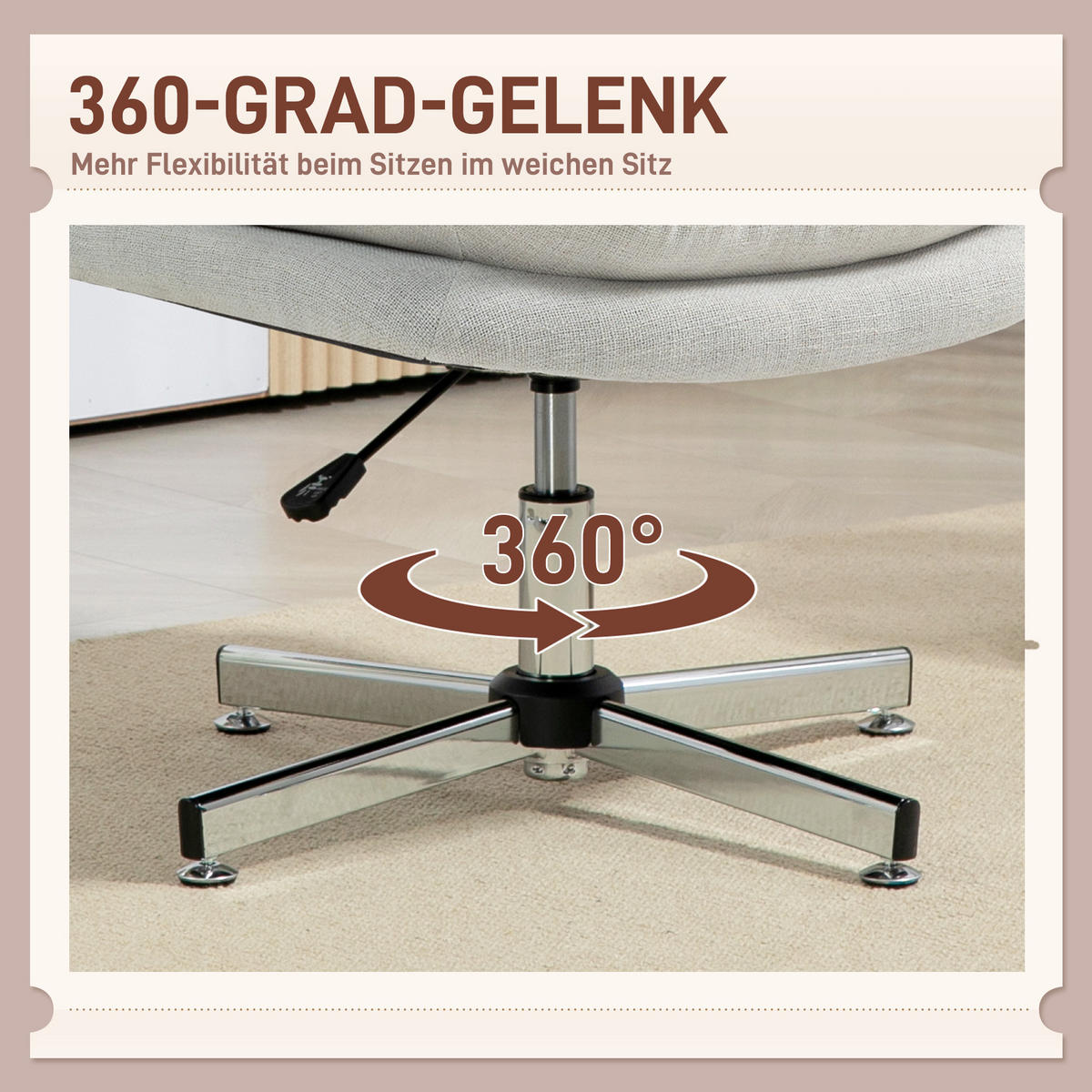 BÜROSTUHL, Gepolsterter Schneidersitz-Stuhl mit Leinenoptik, Cremeweiß - Silberfarben/Creme, Textil/Metall (65/94/65cm) - HOMCOM
