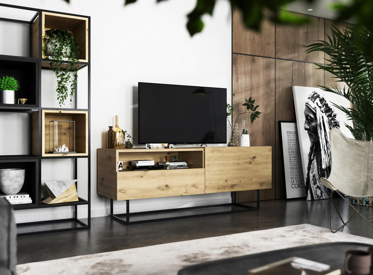 TV-SCHRANK Enjoy Eiche artisan matt mit Metallrahmen Schublade 120 cm - Schwarz/Eiche Artisan, Holzwerkstoff/Metall (120/46/35cm) - Meble Lindner