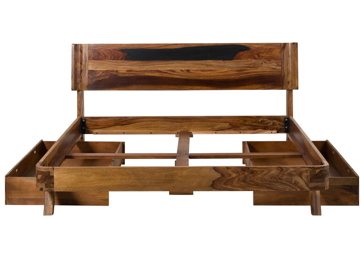 BETT mit Schublade Massivholz Sheesham 180 x 200 x 98 dunkelbraun MAILAND #245 - Dunkelbraun, Holz (180/200cm) - Massivmoebel24