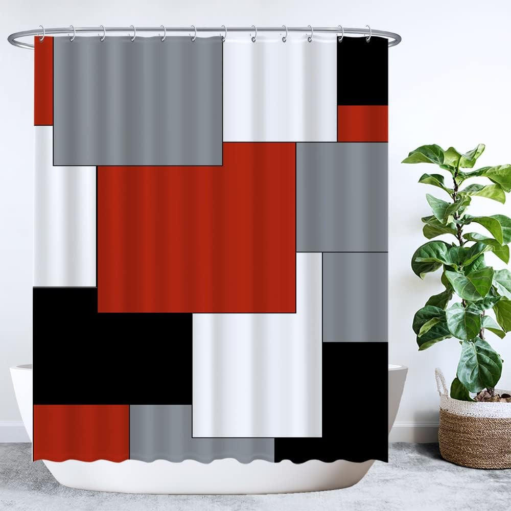 DUSCHVORHANG Rot Grau Schwarz Weiß waschbar schimmelresistent mit Ringen - Multicolor, Textil (200/180cm) - MCBOSON